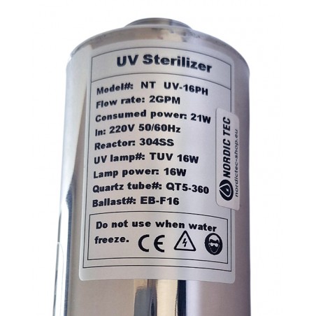 UV-Wasserfilter 16W Nordic Tec Typenschild