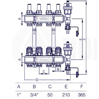 Heizkreisverteiler mit Durchflussmesser - 4 Kreise schema
