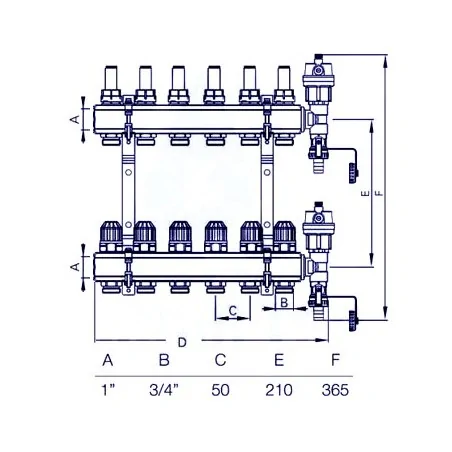 Heizkreisverteiler mit Durchflussmesser - 6 Kreise Schema