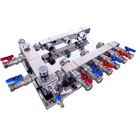 Hydraulische Weiche mit Verteiler Kollektor - 3 Kreise Manometer