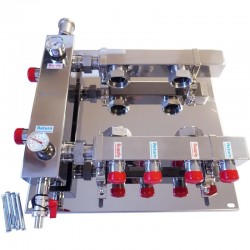 Hydraulische Weiche-Verteiler 2 Fach + Thermometer und Manometer | 130 mm