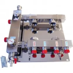 Hydraulische Weiche-Verteiler 2 Fach + Thermometer und Manometer | 130 mm