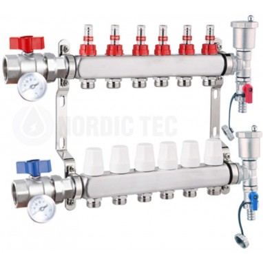 Edelstahl Heizkreisverteiler Nordic Tec INOX 6 Fach