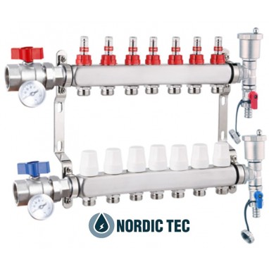 Edelstahl Verteiler für Zentralheizung und Fußbodenheizung Nordic Tec INOX 7 Kreise