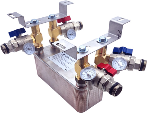 Plattenwärmetauscher mit Thermometern und Ventilen Nordic Tec