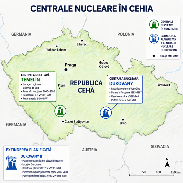 Centralele nucleare din Cehia - hartă